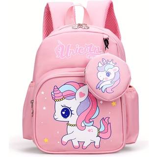 TEMU Cute Print Girls' Kindergarten Backpack - Lightweight Durable School Bag With Adjustable Straps & Zipper Closure 3-6 Years, School Backpack, Daycare, Design, Easy To Carry, Young Kids