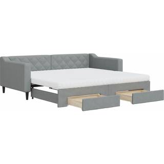 Daybed Stof Lysegrå - med udtræk og skuffe og madras / 90 x 190 cm