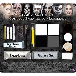 Gothic Schwarz-Weiß Make-Up Set 15-teilig