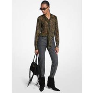 MK Metallic Paisley Print Tie-Front Georgette Blouse - Green - Michael Kors - S
