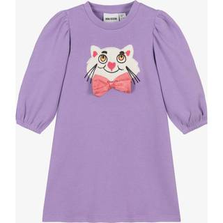 Mini Rodini GOTS Cat With Bowtie Chenille Sweatdress Purple  Purple 92/98 cm  Lilla  92/98 cm  kvinde