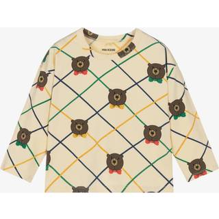 Mini Rodini T-shirt Råhvid Med Bjørneprint Og Lange Ærmer - Str. 2-3y 92/98cm