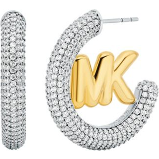 MK Large Pavé Logo Charm Two-Tone Hoop Earrings - Silver - Michael Kors - ONE SIZE