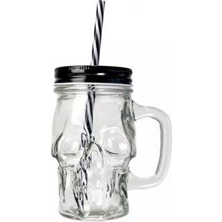 Totenschädel Trinkglas mit Deckel & Strohhalm