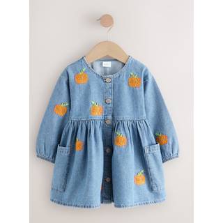 Next Kjole med lange ærmer og broderi i græskarprint (3måneder -8år) - 9298cm