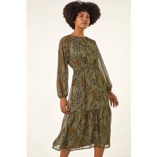 Roman Romersk plettet print midikjole med nøglehul - EU 48 (UK 20)