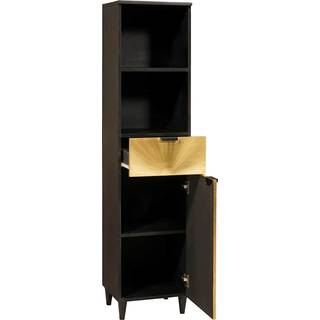 Badeværelsesskab Sort og Guld 38 x 33 x 160 cm Massivt mangotræ