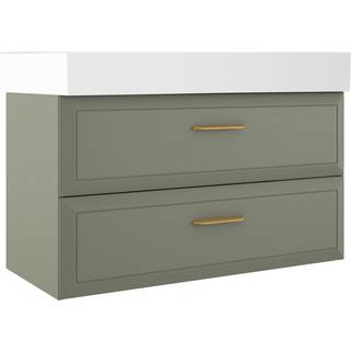 Tvättställsskåp Gold Tandem Grön Matt 100 cm med Butler Handfat Vit Blank