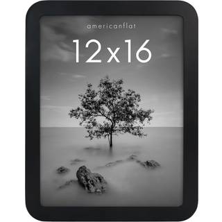 AmericanFlat 12x16 Billedramme med runde hj?rner i sort - konstrueret tr?ramme med knust -resistent glas til v?g eller bordplade - vandret eller