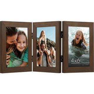 AmericanFlat h?ngslet 3 fotoramme i valn?d MDF - skrivebord fotoramme til 4x6 """" Fotos - Tri foldet billedramme til skrivebord - Viser 3 fotos me