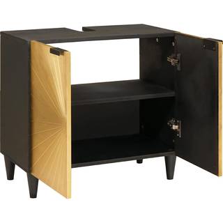 Vaskeskab med dør Sort og Guld 62 x 33 x 58 cm Massivt mangotræ