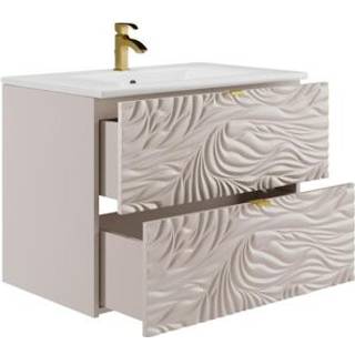 Vægmonteret tekstureret badeværelsesmøbel med indbygningshåndvask - Beige - 80 cm - RINAREL