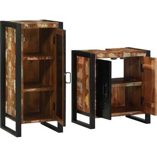 Badeværelsesmøbel Sæt Mønstret Og Sort Massivt Genanvendt Træ