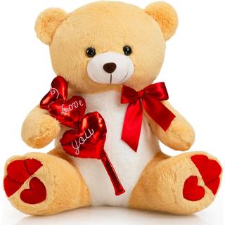 Hollyhome Jeg elsker dig Teddy Bear udstoppet dyr plys bamse med røde hjerter og bue søde plys legetøj til Valentinsdag 20 tommer