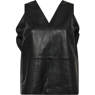 Co'couture Phoebecc Leather Bow V-Top Bluse 35884 96-Black (MEDIUM)