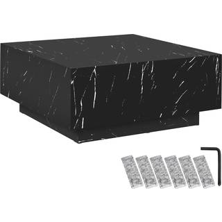 Sofabord Lasley med stander, bæreevne 45 kg - Sort marmor-udseende,80 x 80 x 35 cm