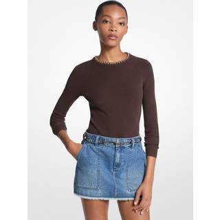 MK Chain Ribbed Viscose Blend Jumper - Brown - Michael Kors - XL
