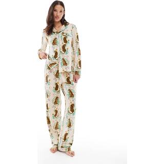Chelsea Peers Chelsea Peers Langt Pyjamas Sæt Med Blomster Tryk Og Leopardprint I Bomuld