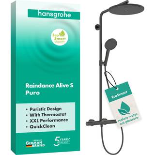 hansgrohe Raindance Alive S Puro EcoSmart Showerpipe 300 1jet, Børstet sort krom PVD