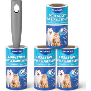 BEAUTURAL fnugrulle ekstra kl?brig 360 ark til h?rfjerning af k?ledyr Hunde og katte fnugfjerner 4 pakke opgraderet version