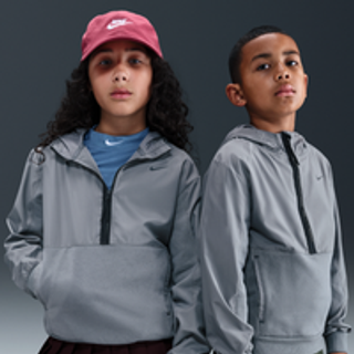 Nike Sportswear City Utility EasyOn-fleecehættetrøje med 1/2 lynlås til større børn - grå - XS