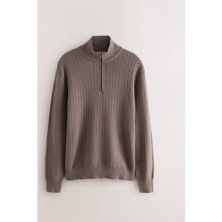 Next Truffle Brown Regular Fit Textured Premium Quarter Zip Jumper