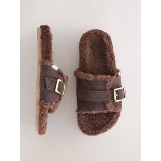 Next Chocolate Brown Borg Slider Slippers