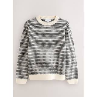 Next Black/White Regular Fit Striped Crew Neck Jumper with Wool