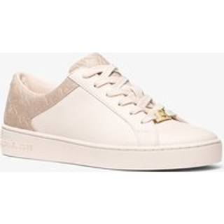 MK Keaton Leather and Glitter Logo Embossed Trainers - Pink - Michael Kors - EU 37