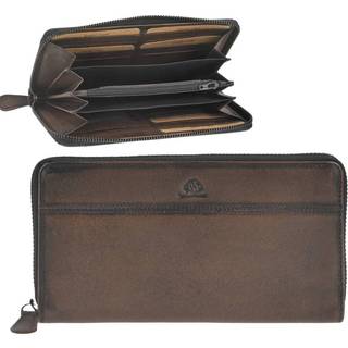 Geldbörse Leder 19x10cm mit Reißverschluss Langbörse "Destressed" teak brown