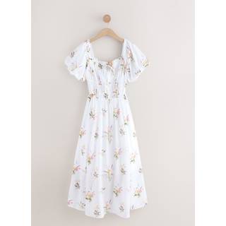 Next White Ground Puff Sleeve Midi Dress - 46tall