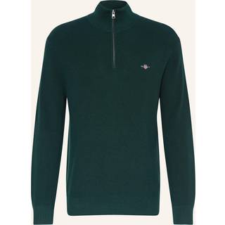 GANT Herre Ribstrikket sweater af bomuld og merinould med halv lynlås (XXL) Grøn