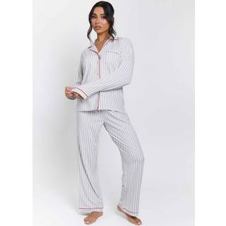 Loungeable Loungeable Grey Stripe Long Sleeve Button Shirt and Long Joggers Pyjamas Set
