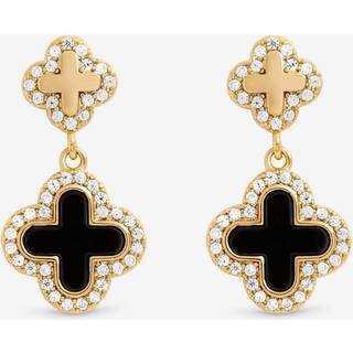 Jon Richard Jon Richard Gold Tone Pave Jet Enamel Clover Earrings