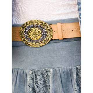 Women's Drifter Leather Stone Buckle Belt - Size Large - Tan - by Joe Browns