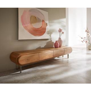 Lowboard Sohara 175 cm Akazie Natur 4 Türen L-Fuß silber - Natur, Silber