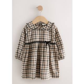 Next Neutral Check Long Sleeve Collar Dress (3mths-8yrs) - 62-68cm (3-6 Months)