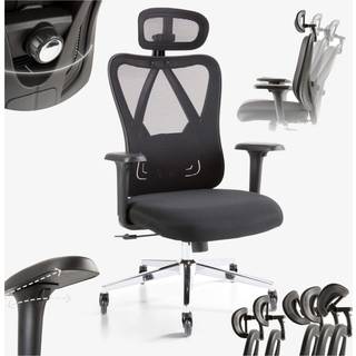 Arebos® kontorstol Ergonomisk, skrivebordsstol med justerbar nakkestøtte 3D, drejestol med vippefunktion