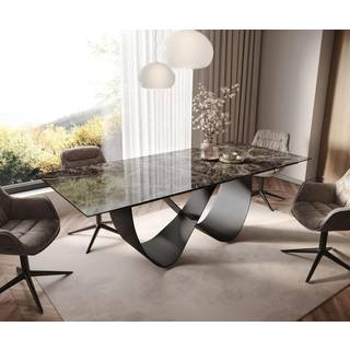 Esstisch Edge 180-220x100 Keramik Laminam® Emperador Extra Lucidato Dunkelbraun Infinity Metall Schwarz ausziehbar - Laminam®Emperador Extra Lucidato Dunkelbraun