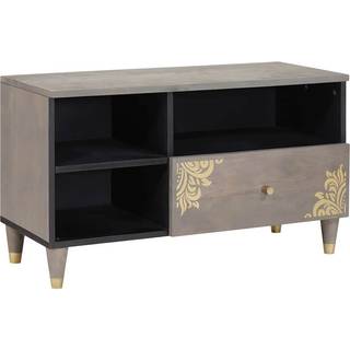 TV-skab Grå og Guld 80 x 33,5 x 46 cm Massivt mangotræ