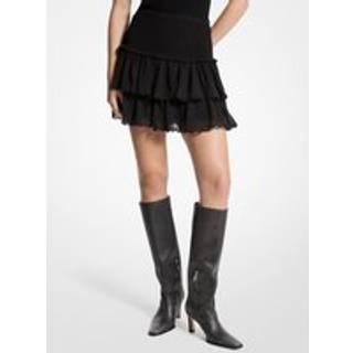MK Smocked Georgette Ruffled Skirt - Black - Michael Kors
