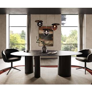 Esstisch Edge Oval 220x120 Keramik Laminam® Nero Greco Anthrazit Troa Metall Schwarz - Laminam® Keramik Nero Greco Anthrazit