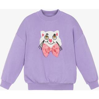 Mini Rodini GOTS Cat With Bowtie Chenille Sweatshirt Purple  Purple 104/110 cm  Lilla  104/110 cm  kvinde