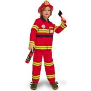 1 stk. Brandmandskostume Børn Rød 116-128 cm – Komplet sæt til modig rolleleg