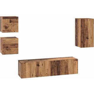 TV-møbelsæt Vægmonteret 5 pcs Gammelt træ Konstrueret træ