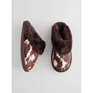 Next Animal Cow Print Faux Fur Lined Mule Slippers