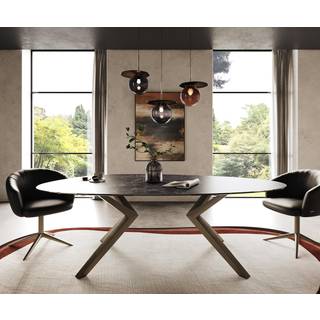 Esstisch Edge Oval 220x120 Keramik Laminam® Nero Greco Anthrazit Zenthara kantig Metall Effektfinish Titan - Laminam®Nero Greco Grau