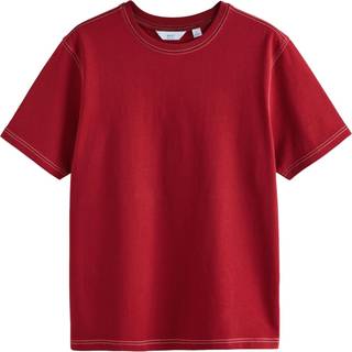 Next Burgundy Red Contrast Stitch Regular Fit Heavyweight T-Shirt