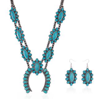 Rustik Couture's Western Squash Blossom Turquoise smykker sæt til kvinder Cowgirl Country Collar halskæde øreringe RNS-1003TQ