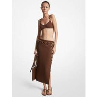 MK Stretch Double Crepe Sablé Ring Slit Skirt - Brown - Michael Kors - EU38